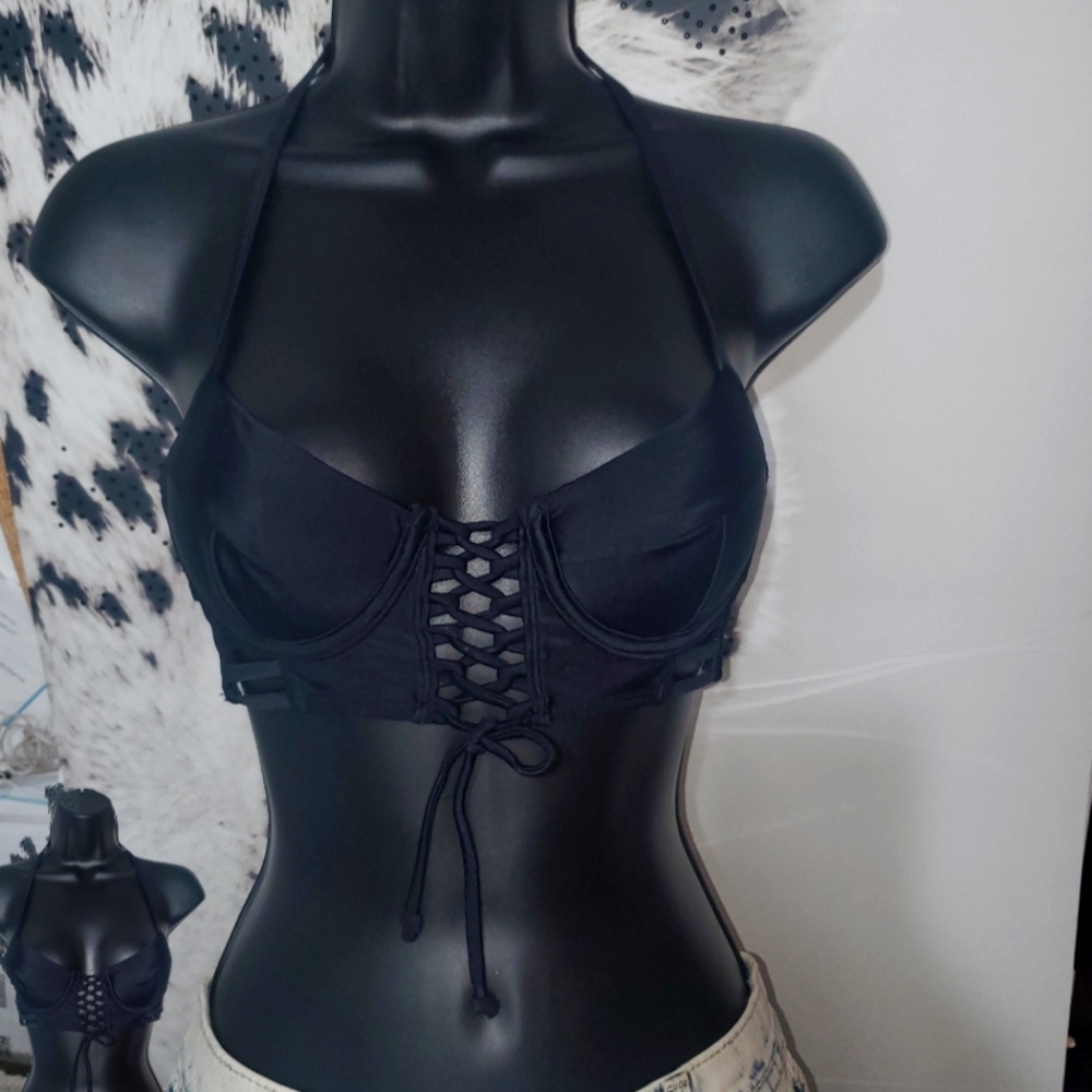 Black Bustier Lace Up Top